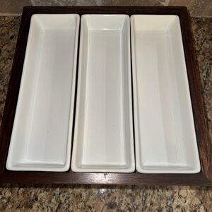 Pottery White Ceramic/Glass Serving Tray Set